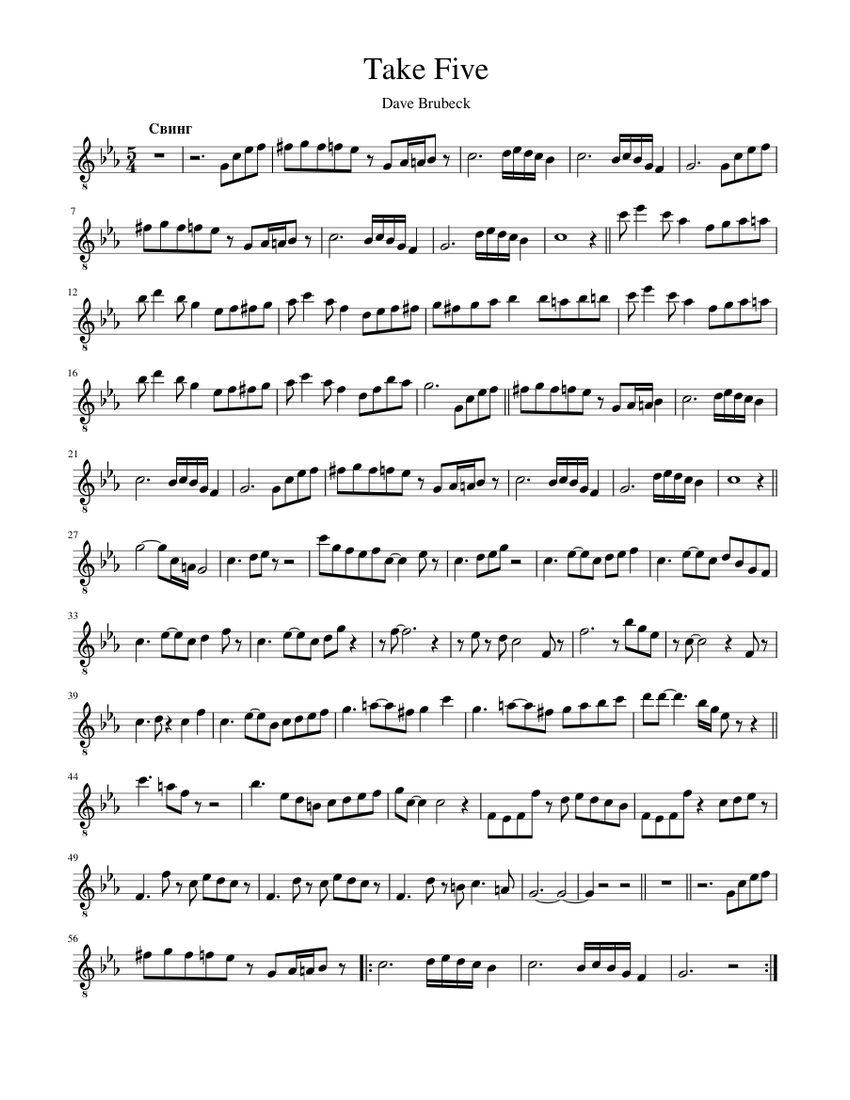 Take Five – The Dave Brubeck Quartet Sheet music for Saxophone other ...