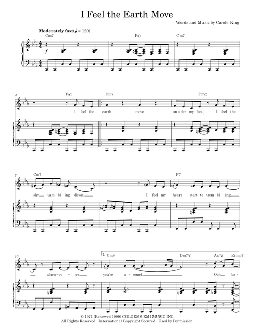 I feel the earth move - Carole King (Piano Vocal)