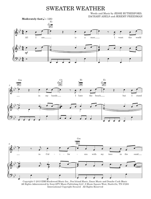 Sweater weather - The Neighbourhood (Piano-Vocal-Guitar)