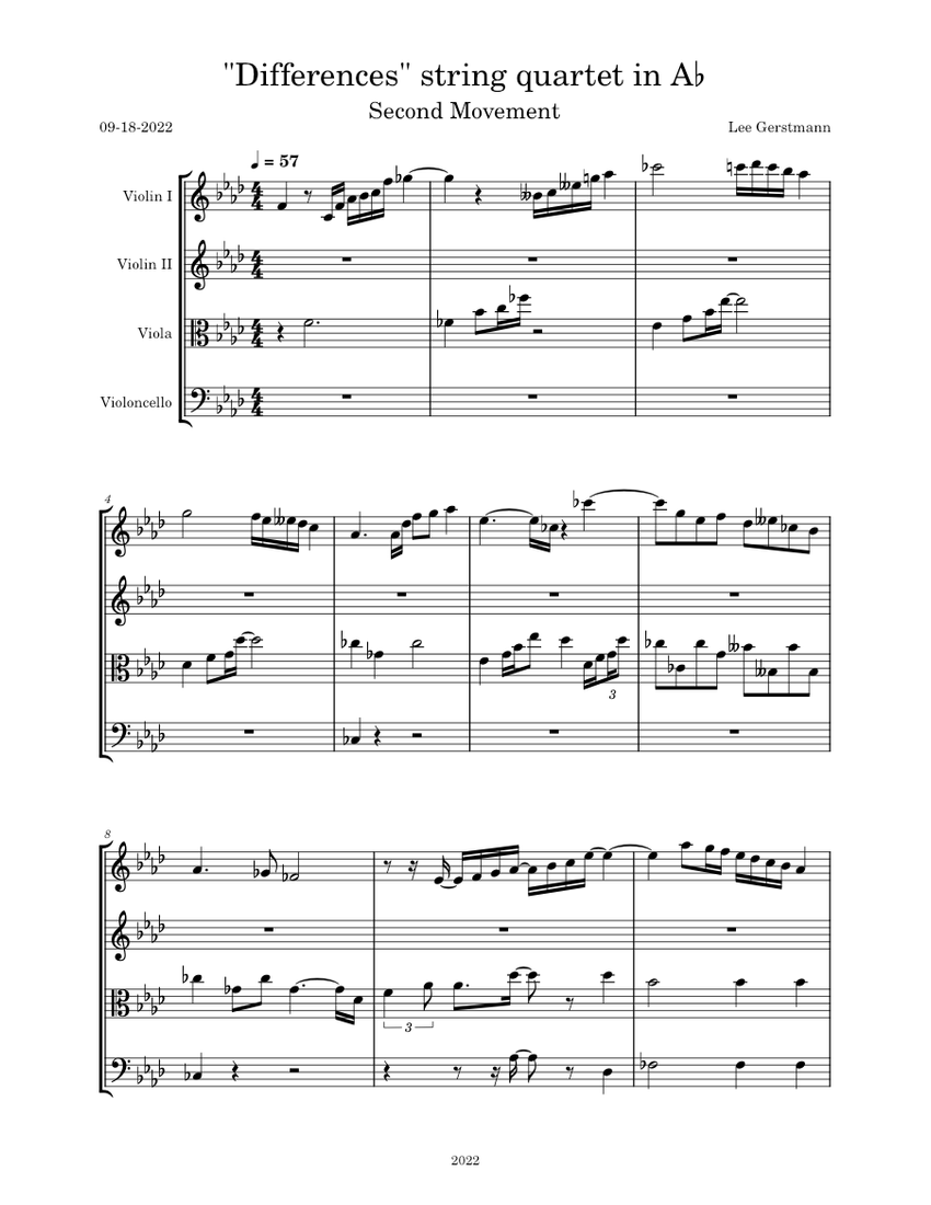 Differences string quartet in Ab 2 Sheet music for Violin, Viola, Cello