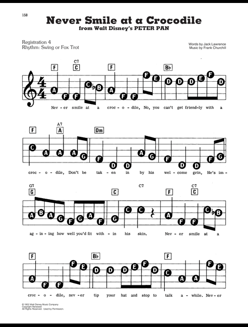 Never Smile At A Crocodile (from Peter Pan) - Frank Churchill, Jack Lawrence (E-Z Play Today)