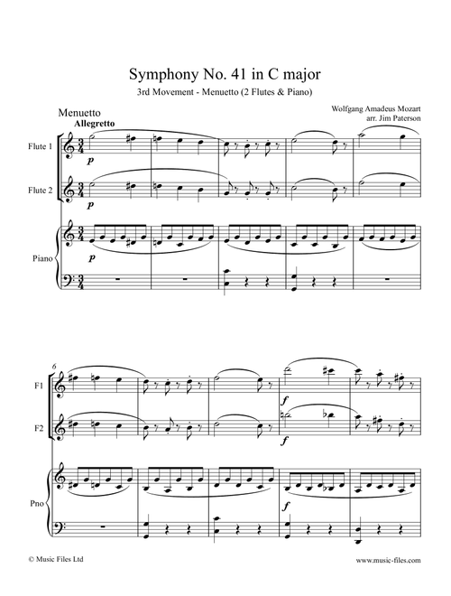 Mozart: Menuetto Allegretto from Symphony No.41 - 2 Flutes and Piano (Arr. Jim Paterson) - W A Mozart (Flute Duet)