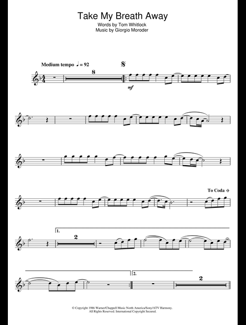 Take My Breath Away - Berlin (Alto Sax Solo)