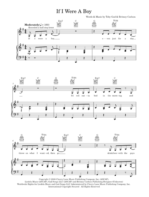 If I Were A Boy - Glee TV Series Beyonce (Piano-Vocal-Guitar (Piano Accompaniment))