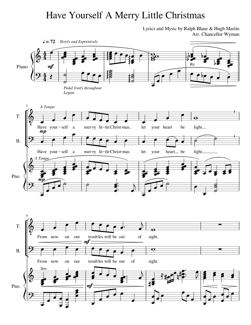 Have Yourself A Merry Little Christmas Sheet Music for Piano, Soprano, Alto, Tenor & more instruments (Mixed Quintet) | MuseScore.com for Free Printable Have Yourself A Merry Little Christmas