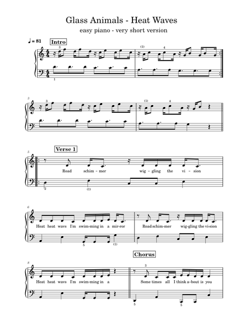 Glass Animals - Heat Waves - Easy Piano