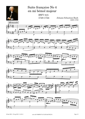 BWV 815 French Suite IV Courante Sheet Music for Harp (Solo