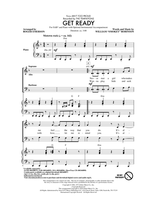 Get Ready (from Ain't Too Proud) (arr. Roger Emerson) - The Temptations (Choral, SAB)