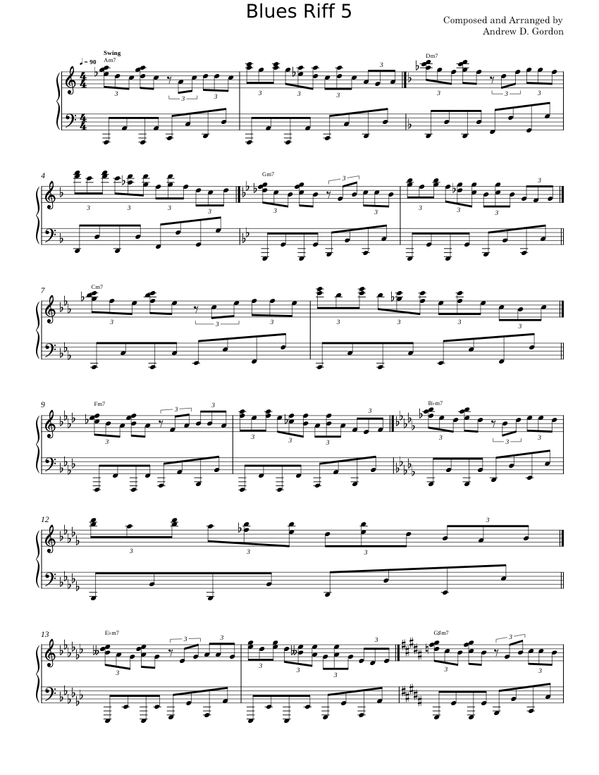 Blues Riff 5 in all 12 keys (minor key) - Andrew D. Gordon Sheet music ...