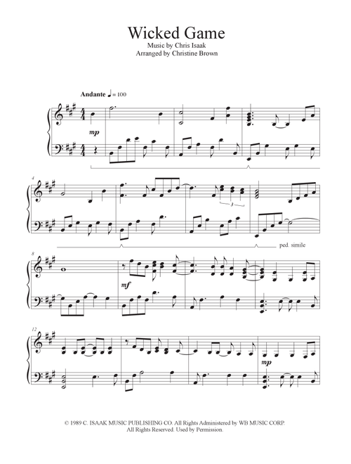 Wicked Game (Arr. Christine Brown) - Chris Isaak (Piano Solo)