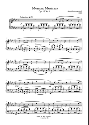 Moment Musicaux, Op 16, No.1 – Sergei Rachmaninoff Sheet Music for