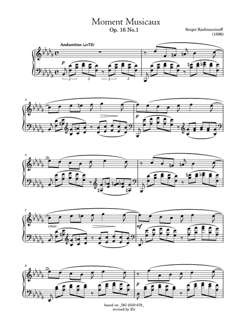 Moment Musicaux, Op 16, No.1 (Arr. Zellev) - Sergei Rachmaninoff (Piano Solo)