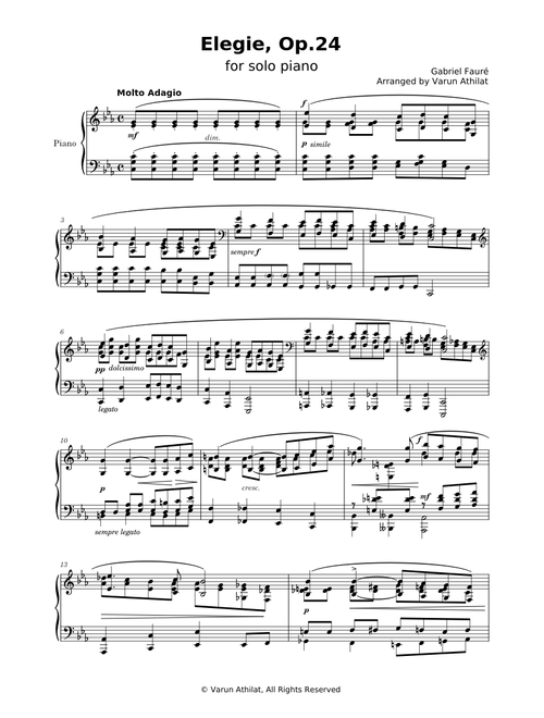 Fauré-Athilat: Élégie, Op.24 (for solo piano)
