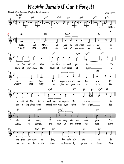 N'oublie Jamais (I Can't Forget) (Lead sheet with lyrics )
