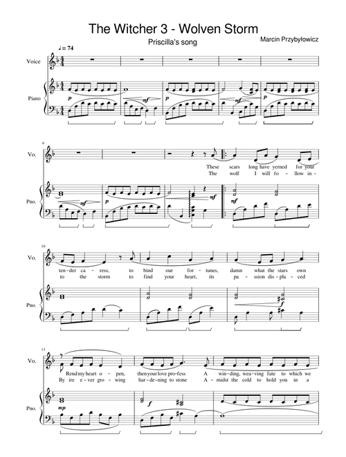 The Witcher 3 - Priscilla's song (voice and piano) arr. cr.ramos07 - with lyrics