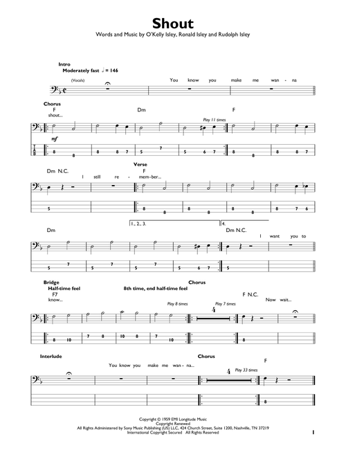 Shout - The Isley Brothers (Easy Bass Tab)