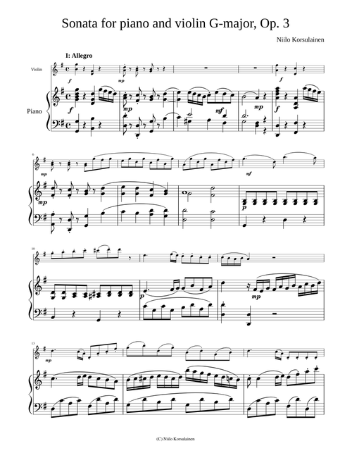Sonata for piano and violin G major Op. 3
