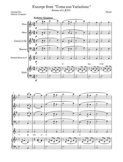 Excerpt from sonate k331 - "Tema con Variazione" (Arr. Gildson Cerqueira) - Mozart (Woodwind Ensemble)