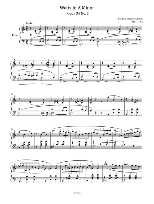 Chopin - Waltz in A Minor, Op.34 No. 2 - Original With Fingered For Piano Solo (Arr. poon) - Frédéric François Chopin (Piano Solo)