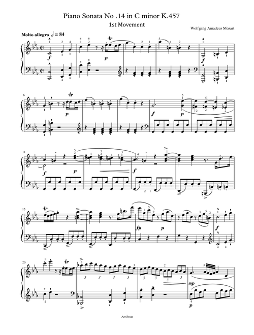 Mozart - Piano Sonata No.14 in C minor K.457 1st Mov - Original With Fingered - For Piano Solo (Arr. poon) - Wolfgang Amadeus Mozart (Piano Solo)