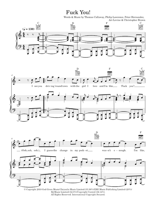 Fuck You! - Cee Lo Green (Piano-Vocal-Guitar (Piano Accompaniment))