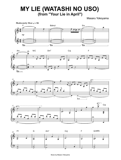 My Lie (Watashi no Uso) - from "Your Lie in April" - Masaru Yokoyama (Piano)