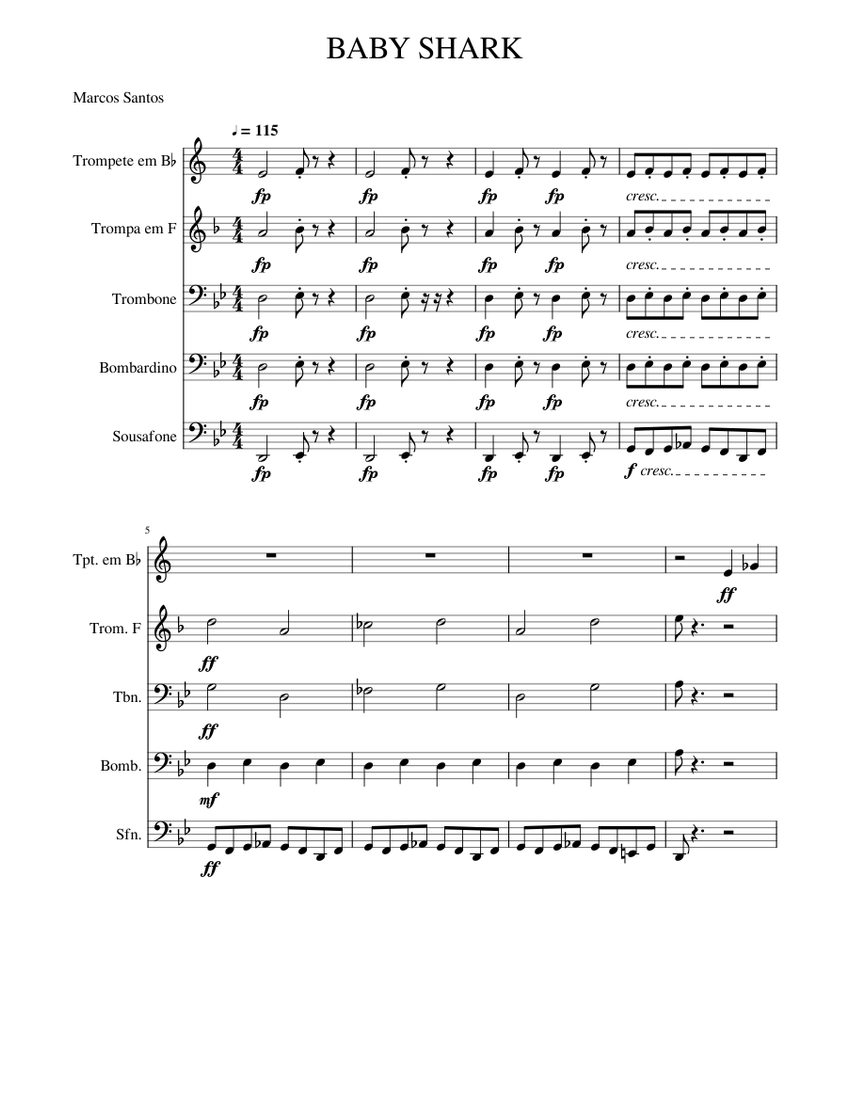 BABY_SHARK Sheet music for Trombone, Euphonium, Trumpet in bflat