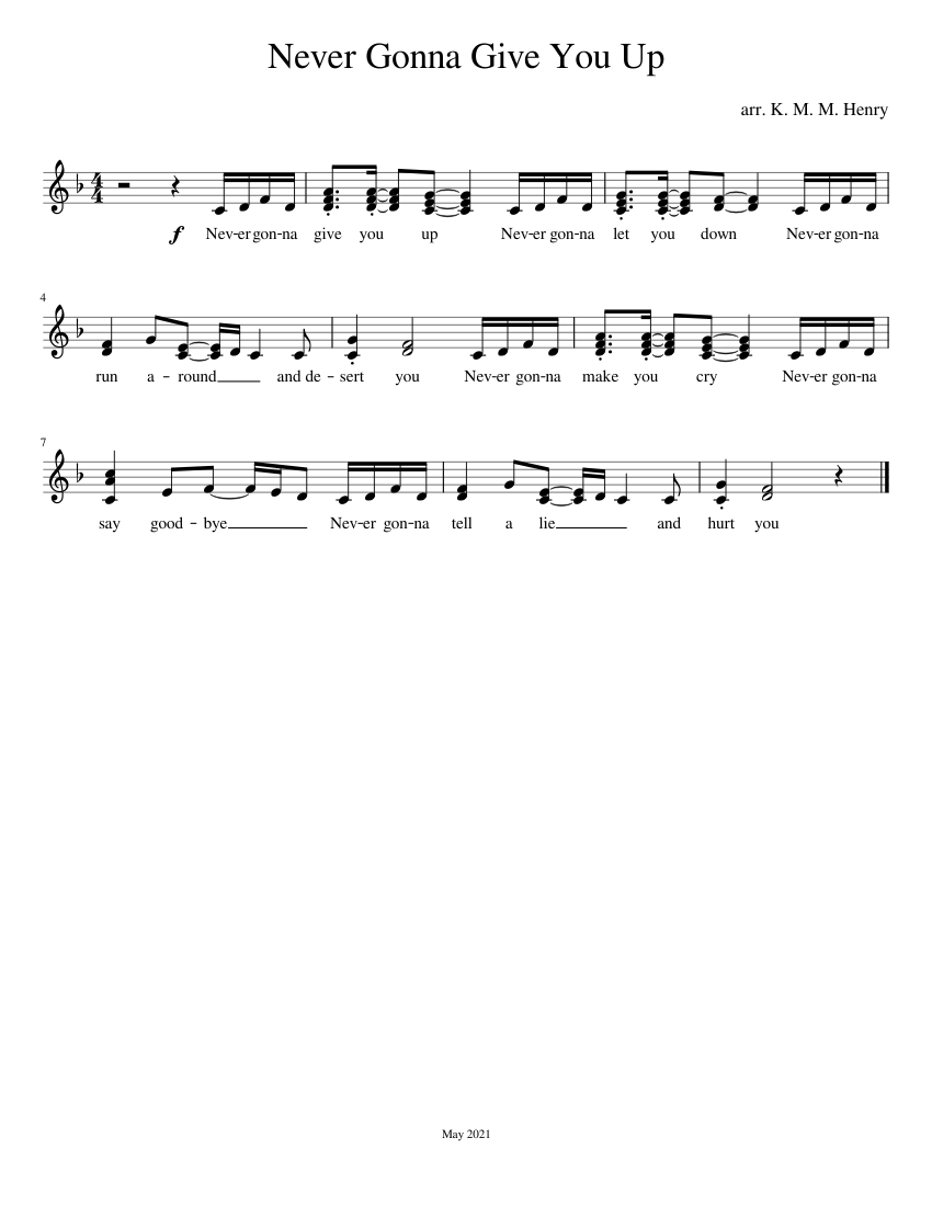 Never Gonna Give You Up – Rick Astley Sheet Music for Handbells ...