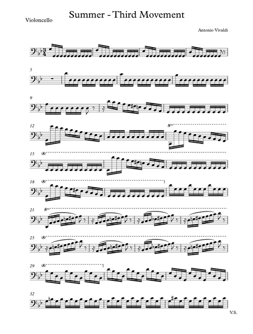 Vivaldi - Summer - Third Movement (Cello) (Arr. Wesley S. SIlva) - Antonio Vivaldi (Cello Solo)