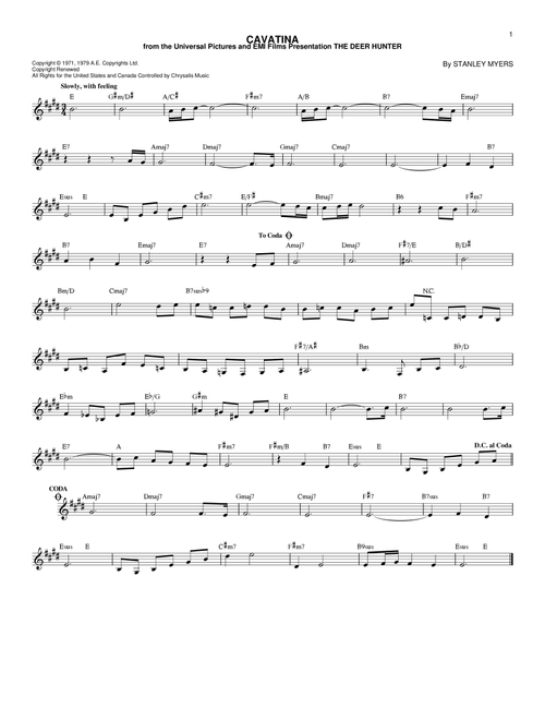 Cavatina (from The Deer Hunter) - Stanley Myers (Lead Sheet - Fake Book)