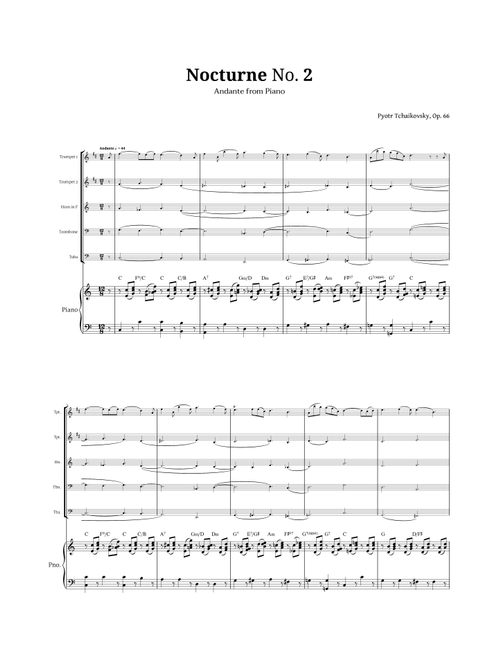 Nocturne by Chopin for Brass Quintet and Piano (Arr. Langanho) (Brass Ensemble)