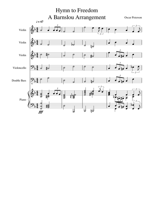 Hymn To Freedom - Oscar Peterson - Barnslou Arrangement - String Quartet