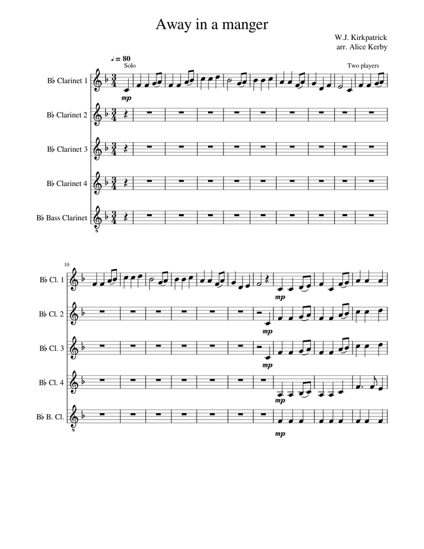Away in a manger Sheet Music for in bflat