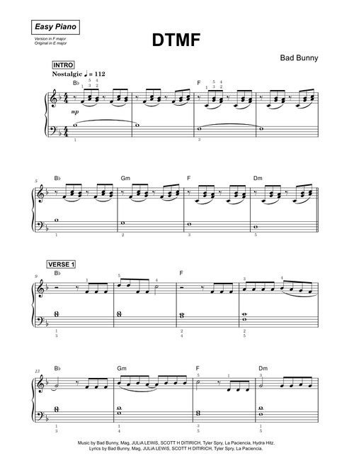 DtMF - Bad Bunny (Easy Piano)