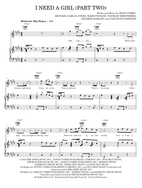 I Need A Girl (Part Two) - Ginuwine, P. Diddy, P. Diddy & Ginuwine feat. Loon,Mario Winans & Tammy R (Piano-Vocal-Guitar)