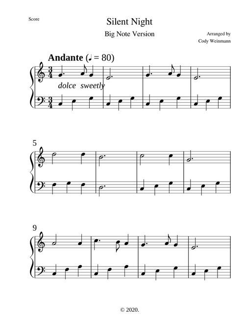 Silent Night (Big Note Version--Easy Piano)