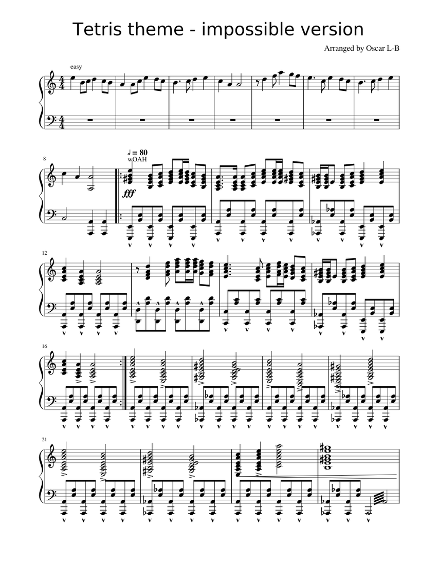 Tetris theme impossible piano Sheet music for Piano Solo Musescore