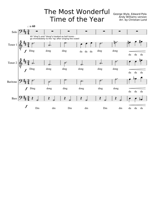 The Most Wonderful Time of the Year (TTBB + solo) Male Acapella