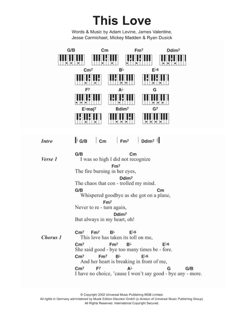This Love - Maroon 5 (Piano Chords-Lyrics)