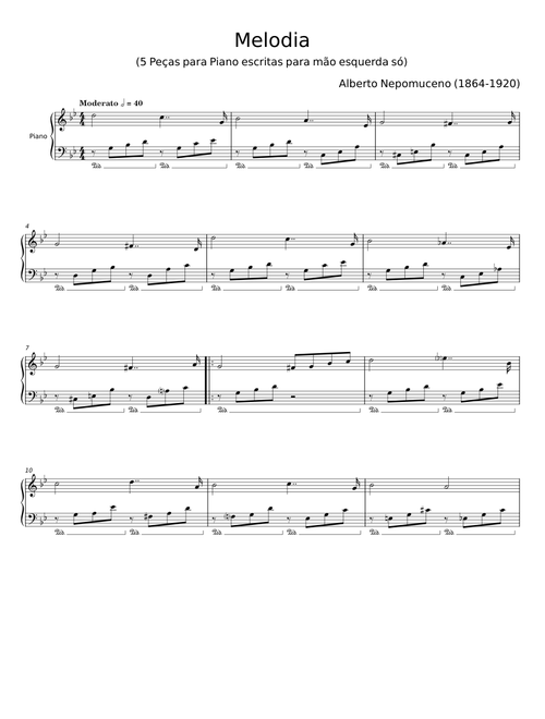 5 Peças para Piano escritas para mão esquerda só - Alberto Nepomuceno