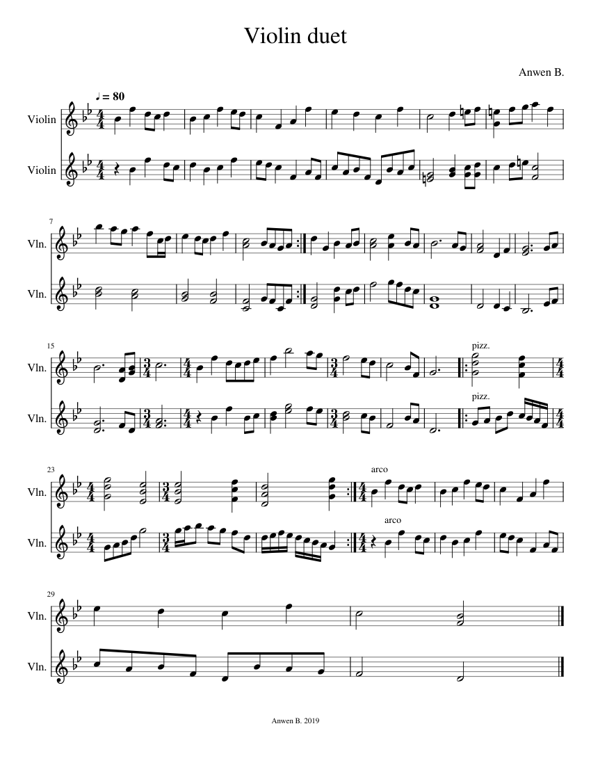 Duet for two violins Sheet Music for Violin (String Duet) | MuseScore.com