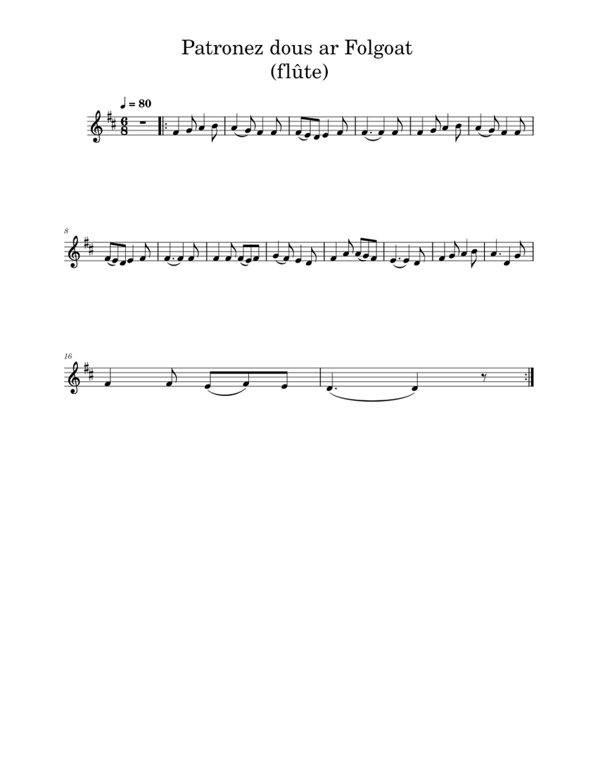 Flûte Patronez dous ar Folgoat Sheet music for Flute (Solo