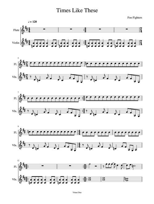 Times Like These (Arr. Nia Squirrell, Vittari Duo) - Foo Fighters (Instrumental Duet)