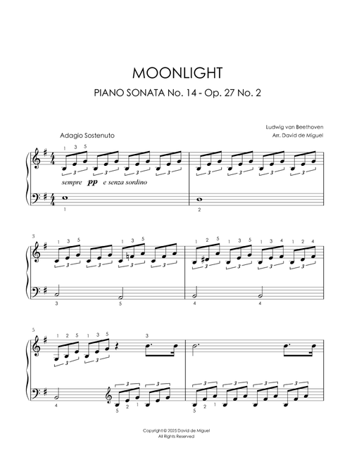 Ludwig van Beethoven | Moonlight - Piano Sonata No. 14 Op. 27 (Arr. David de Miguel) (Piano Solo)