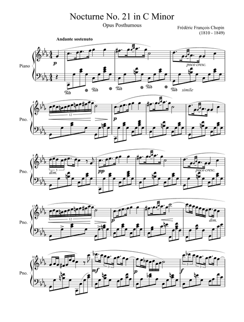 Nocturne No. 21 in C Minor (Arr. Zachary Corbett) - Frederic Chopin (Piano Solo)