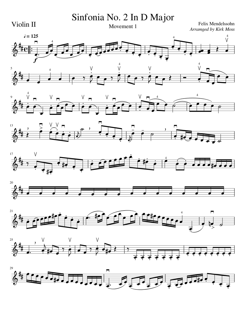 Sinfonia No. 2 In D Major Sheet Music for Violin (Solo