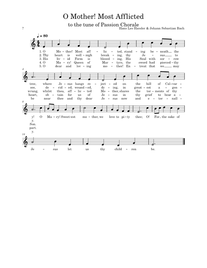 O mother most afflicted to the tune of passion chorale sheet music