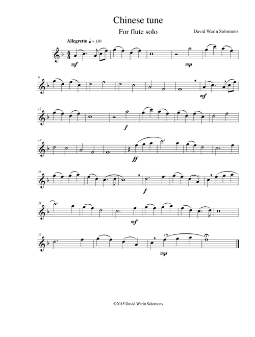 Chinese tune for solo flute - David Warin Solomons (Flute Solo)