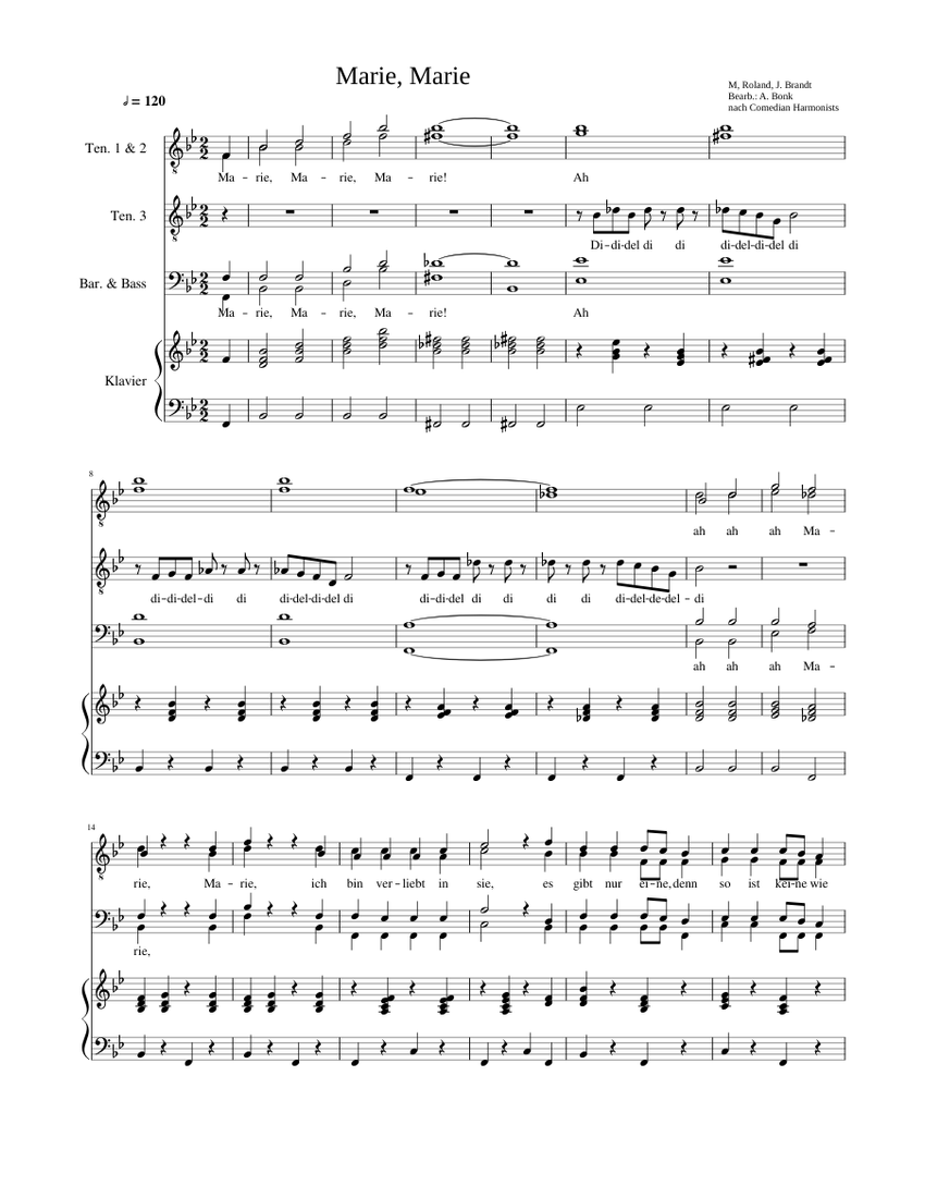 Marie, Marie Sheet music for Piano (Mixed Quartet) | Musescore.com