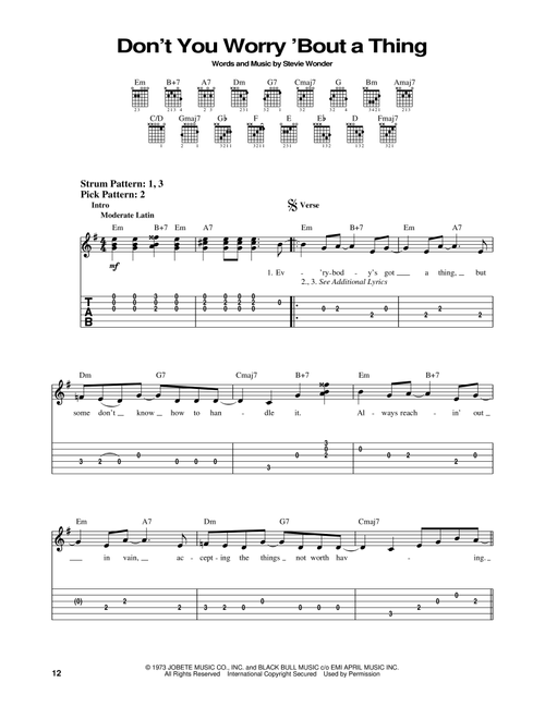 Don't You Worry 'Bout A Thing - Stevie Wonder (Easy Guitar with TAB)